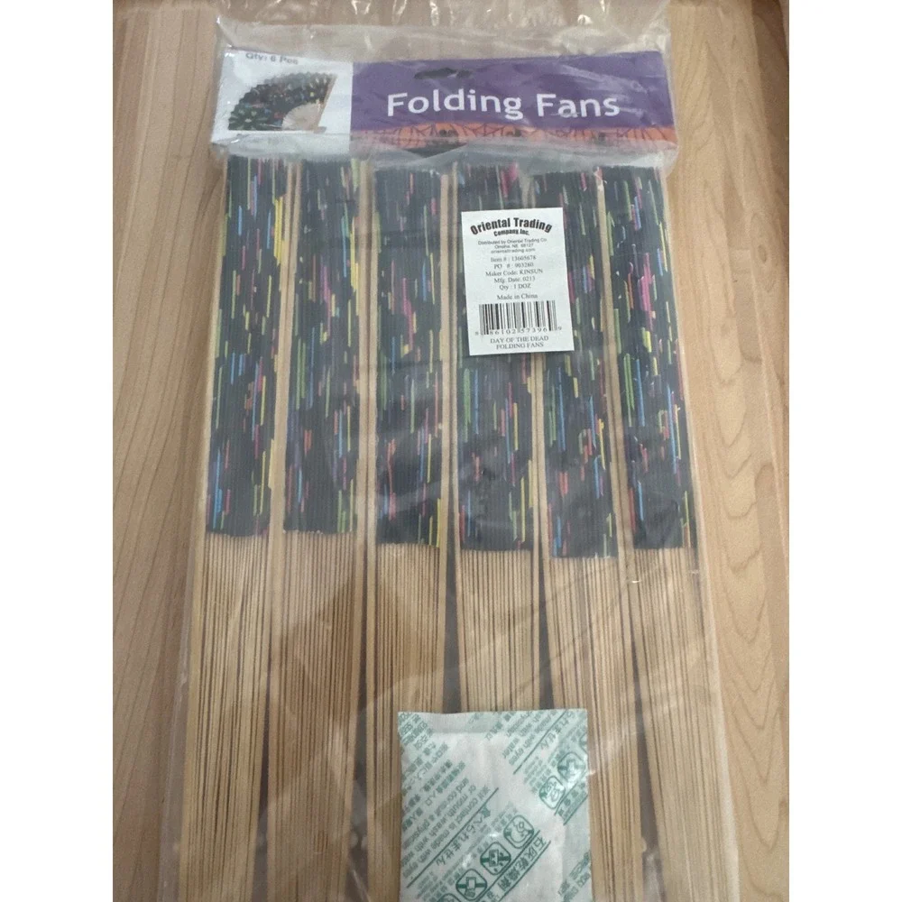 Day of the Dead Folding Fans 12 Pack Black‎ Multi Wood 10